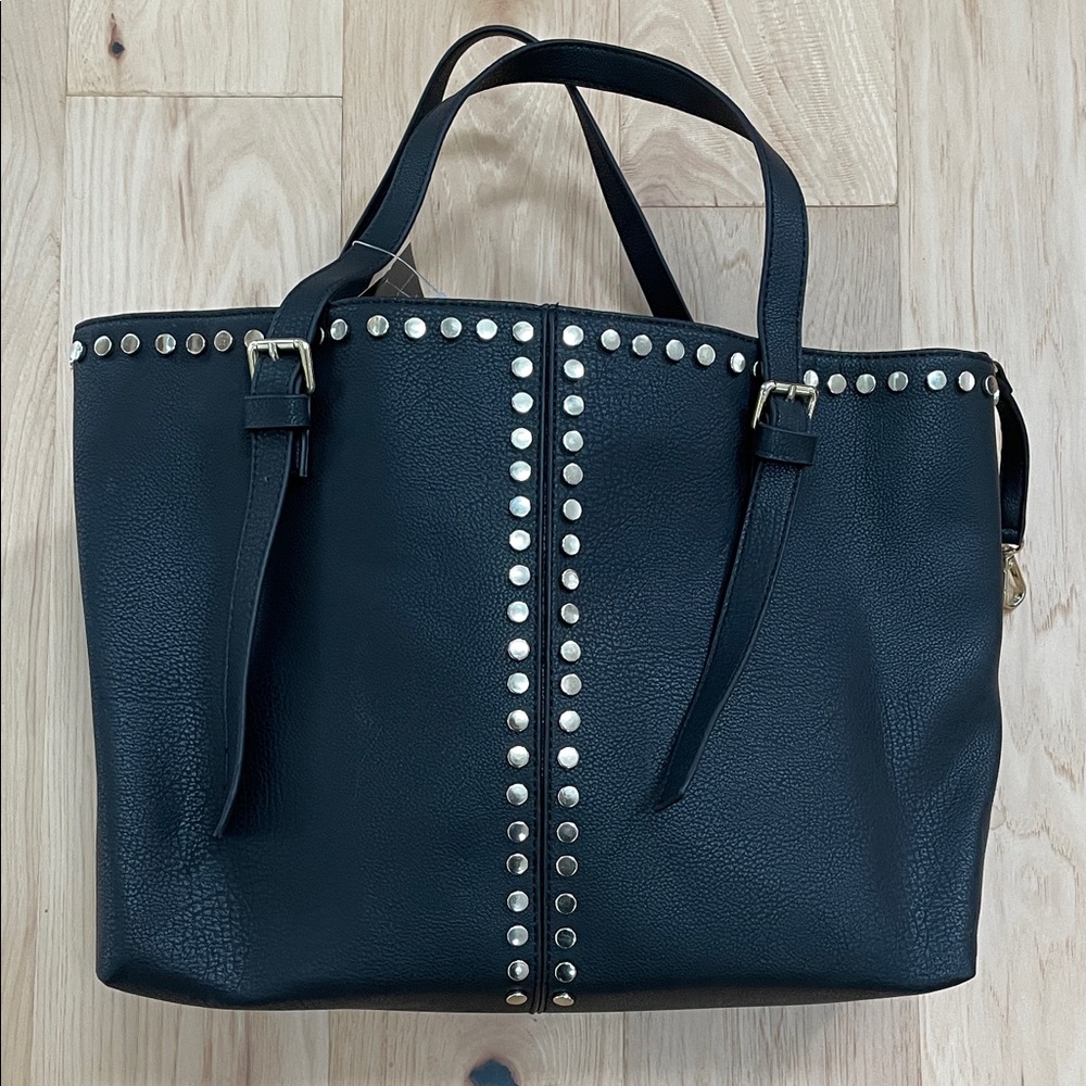 Vintage Wilsons Leather Y2K Tristen Black Silver Studded Large Tote NWT